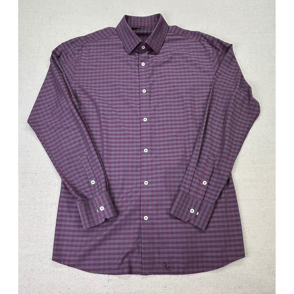 State & Liberty Mens XL Purple Gingham Plaid Performance Stretch Button Shirt